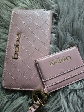 bebe Women's Pink Quilted Wallet and Card Holder Set